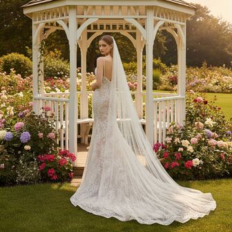 1 st slöja med pärlmotiv för kvinnor, 3 meter lång, superlång, mjukt draperande, romantisk klänningsaccessoar