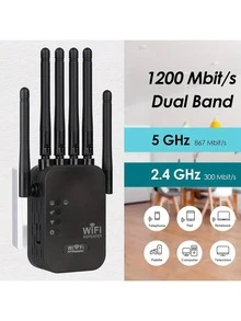 [Router Wi-Fi de Ultra Alta Velocidad] Router Wi-Fi de Ultra Alta Velocidad de 1200 Mbps | Modo 3 en 1, 6 Antenas de Alta Ganancia, Amplia Compatibilidad, Soporta hasta 105 Dispositivos Cobertura Wi-Fi, Enchufe de EE.UU. - Tipo de Enchufe A USA (110-127V) - Ver 12