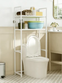 1pc Toilet Shelf, 2/3 Tier High Capacity Bathroom Storage Rack (White/Black) - Durable Space-Saving Shelf, Easy To Install Floor-Standing Rack, Can Hold Toiletries, Towels And Bathroom Essentials - Multicolor - View 7