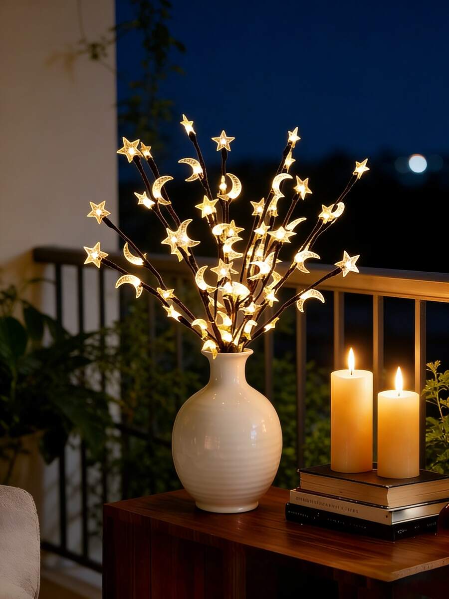Star Moon Twig Lights, Lighted Branches For Vases, Lighted Branches, Moon And Stars Fairy Twig Lights, Suitable For Bedroom, Living Room, Battery Powered (Excluding Batteries) - 彩色 - 查看 1