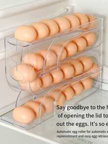 1 buc Suport pentru ouă de frigider, Recipient pentru depozitarea ouălor, Rolă automată pentru ouă care economisește spațiu, Raft pentru depozitarea ouălor, Recipient pentru depozitarea ouălor, Raft pentru ouă de birou, Recipient pentru depozitarea ouălor de mare capacitate, Rolă automată pentru ouă - transparent - Vizualizare 5