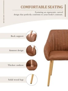 Chaises de salle à manger modernes rembournées à rayures verticales avec accoudoirs et pieds en bois massif pour salle à manger, cuisine, salon - Lot de 2 / Lot de 4 / Lot de 6 - Tabac - Voir 4