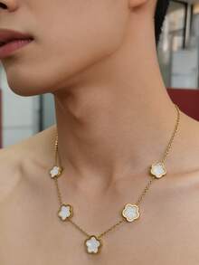 男士三件套不锈钢首饰套装 - 幸运花吊坠项链、手链和耳环组合，镶嵌八月生辰石，未镀层，完美礼品之选 - 五葉草套裝 - 查看 2