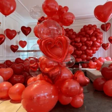 48件套红色气球和花环套装，包含18英寸/45.72厘米红色心形铝箔气球，适用于情人节、新娘送礼会、求婚、订婚装饰礼物和浪漫场景。 - 彩色 - 查看 5