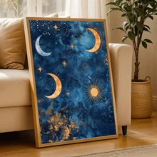 1pc Golden Moon And Star Oil Painting Art: Celestial Bohemian Decorative Canvas Wall Art, Funky Girl Art, Inspirational Quote Art, Home Decor, Canvas Hanging, Ramadan Wall Painting. - Multicolor - View 8