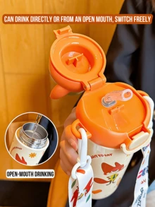 Nick Wilde "Hide And Seek" Cute Insulated Water Bottle (480ml), With Green Cap, SUS316 Stainless Steel Inner Lining, Leak-Proof Design, 2 Drinking Modes (Straw + Open Mouth), Adjustable Strap, Portable Handle, Keeps Warm/Cold For Hours, Durable Material, Adorable Fox Cartoon Style, Ideal For School, Travel, Outdoor Hydration, Also A Great Birthday Collection Gift - Nick 480ml - View 5