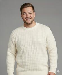 TRICOT DE LUXO Plus Size Sweater, Knit Links, Men's Basic Chic Thicker Pullover, Autumn/Winter Premium Line, Large Size - 白色 - 查看 1