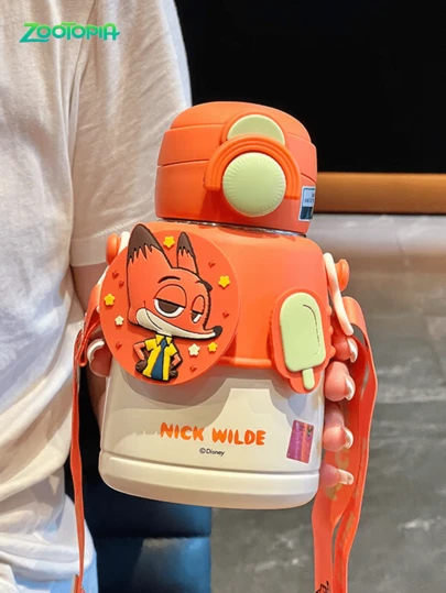 Nick Insulated Cup 600mL, Rotating Cup Sleeve, Adorable Nick Cartoon Print, SUS 316 Stainless Steel Liner, Lock Buckle, Double Leak-Proof, Pink Shoulder Strap Portable, Perfect For Daily Use, Office, Leisure, Outing, Ideal For Nick Fans, Cartoon Lovers, Young Women, Students, Office Workers, Lovely Gift For Friend/Lover