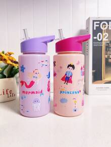 500毫升美人鱼公主可爱水瓶，适合儿童、学生，是送给男孩女孩的最佳礼物，带吸管，适合户外、学校、运动、毕业典礼等场合，便携式主题水杯 - 彩色 - 查看 4