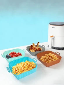 1/2个方形硅胶空气炸锅篮垫，适用于4-7夸脱空气炸锅，不粘，耐热，专用蒸笼，可重复用于空气炸锅、烤箱、微波炉，也可作蛋糕模具，厨房配件 - 彩色 - 查看 6