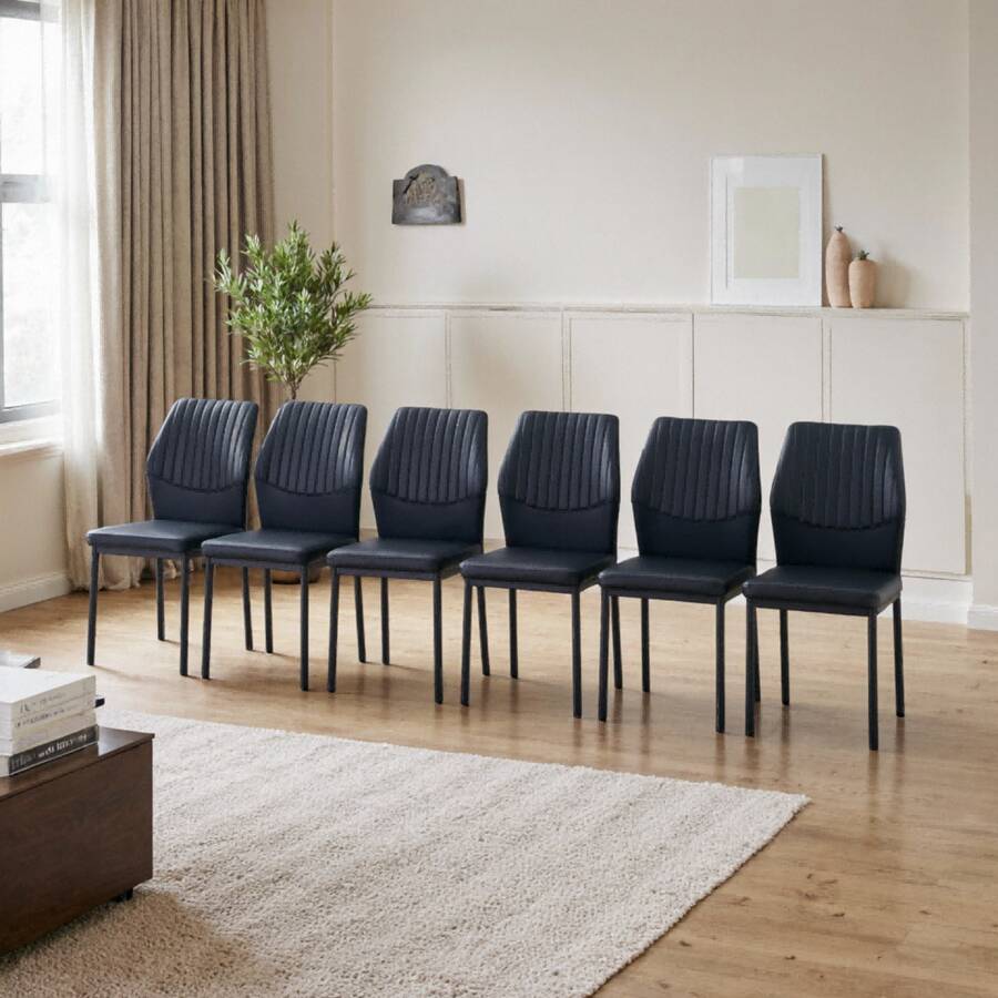 Modern Dining Chairs Set Of 6, Kitchen Modern Metal Chairs With Faux PU Leather Padded Seat High Back And Sturdy Gold Legs, Chairs For Dining Room, Kitchen, Living Room, Living Room, Office,  Bedroom, Kitchen, Apartment, Easy To Clean, Easy To Assembly, Home Decor - 黑色 - 查看 1