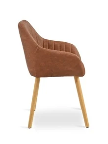 Chaises de salle à manger modernes rembournées à rayures verticales avec accoudoirs et pieds en bois massif pour salle à manger, cuisine, salon - Lot de 2 / Lot de 4 / Lot de 6 - Tabac - Voir 9