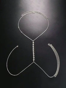 1 件女士心形水晶身体链首饰，性感时尚沙滩比基尼胸链 - 彩色 - 查看 5