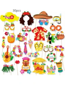 30pcs Luao Photography Studio Props Set, Hawaiian Tropical Theme For Birthday, Summer Beach Pool Decor, Party Favors And Forest Theme Party Decorations, Beach Pool Birthday Party Decorations, Photo Booth Props - Multicolor - View 6