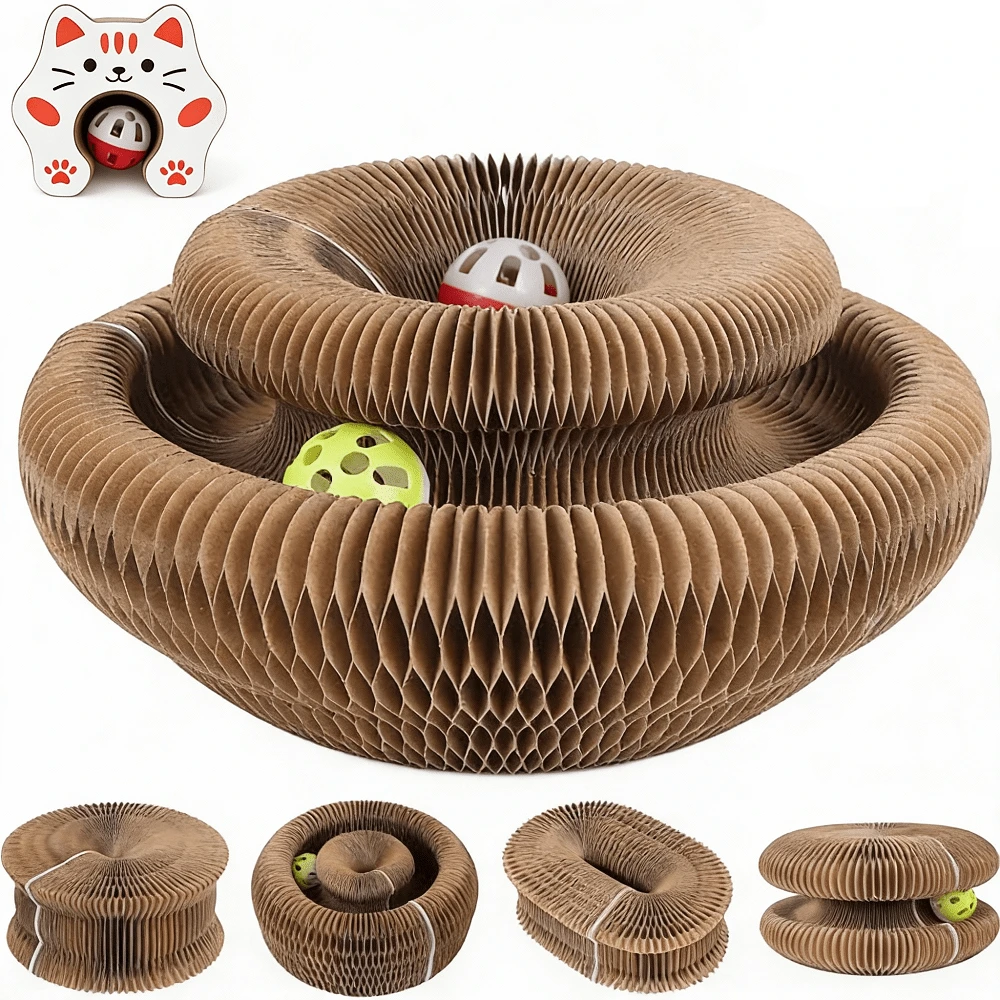 1PC Ball-Attached Cat Scratcher, Accordion-Style Scratcher, Interactive Fun Scratcher, Foldable, Designed For Indoor Cats. - one-size - View 1