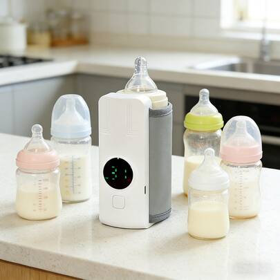 1个牛奶保温杯垫，便携式牛奶保温器，数字温度显示奶瓶保温套，适用于保温或加热水/牛奶，恒温加热，USB供电，皮革材质，礼品