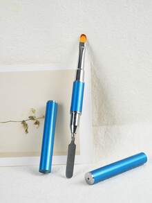 2-In-1 Multifunctional Nail Art Pen Dual-Head UV Gel Brush With Scraper, Portable Gold Metal Handle Nail Art Tool For Home And Salon - Blue - View 2