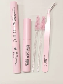 LUJITO 2-In-1 Eyelash Glue Set, Includes Cluster Lash Adhesive (5ml+5ml), Tweezers, Remover Liquid (4.5ml), Suitable For Individual Eyelash Extension Glue, Single Lash Glue, Mascara, Personal Makeup Kit, Lash Cluster Set, Eyelashes, False Lashes - Pink - View 6