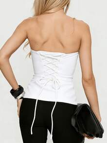 Women Y2K Strapless Tube Top Back Lace Slim Fit Vest Shirts Sleeveless Party Club Tank Tops - 白色 - 查看 4