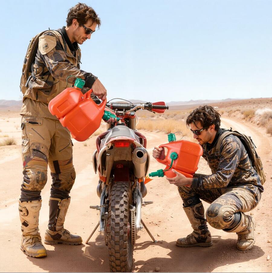 Kraftstoffkanister, 6 L Kraftstofftank mit Ausguss & 1,9 L zusätzlichem Ölbehälter, max. Durchflussrate 5,5 L/min, Flüssigkeitsbehälter für die meisten Autos, Motorräder, ATVs & UTVs - Einfacher Stil, 1 Stück, 1,6+0,7gal rot - Übersicht 1