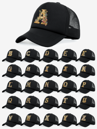 1pc Unisex Floral & Letter Print Trucker Hat, Choose From 26 Letters, Fashion Casual Sun Hat For Spring/Summer Everyday Wear, Suitable As Birthday/Holiday Gift
