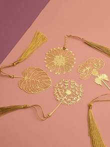 1pc Metal Bookmark With Tassel, Exquisite Hollow Brass Bookmark, Metal Leaf Flower Bookmark, Suitable For Book Lovers, Writers, Readers, Teenagers, Men, Women, Adults, Essential Back To School Item - Multicolor - View 1