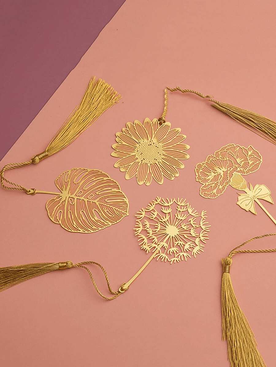 1pc Metal Bookmark With Tassel, Exquisite Hollow Brass Bookmark, Metal Leaf Flower Bookmark, Suitable For Book Lovers, Writers, Readers, Teenagers, Men, Women, Adults, Essential Back To School Item - Multicolor - View 1