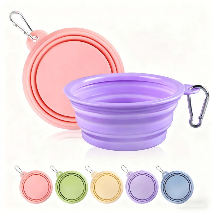 1 PC, Collapsible Dog Bowls, Portable Travel Dog Bowl With Carabiner, Silicone Pet Bowl For Hiking, Walking, RANDOM COLOR - 隨機顏色 Random Color - 查看 1