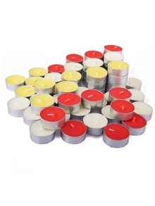 圆形蜡烛，适合生日派对，营造浪漫无烟氛围。茶蜡和迷你蜡烛是婚礼、节日和派对装饰的完美之选。茶蜡烛台是打造装饰、派对和庆典的理想之选。这些优雅的蜡烛可燃烧1.5-2小时。