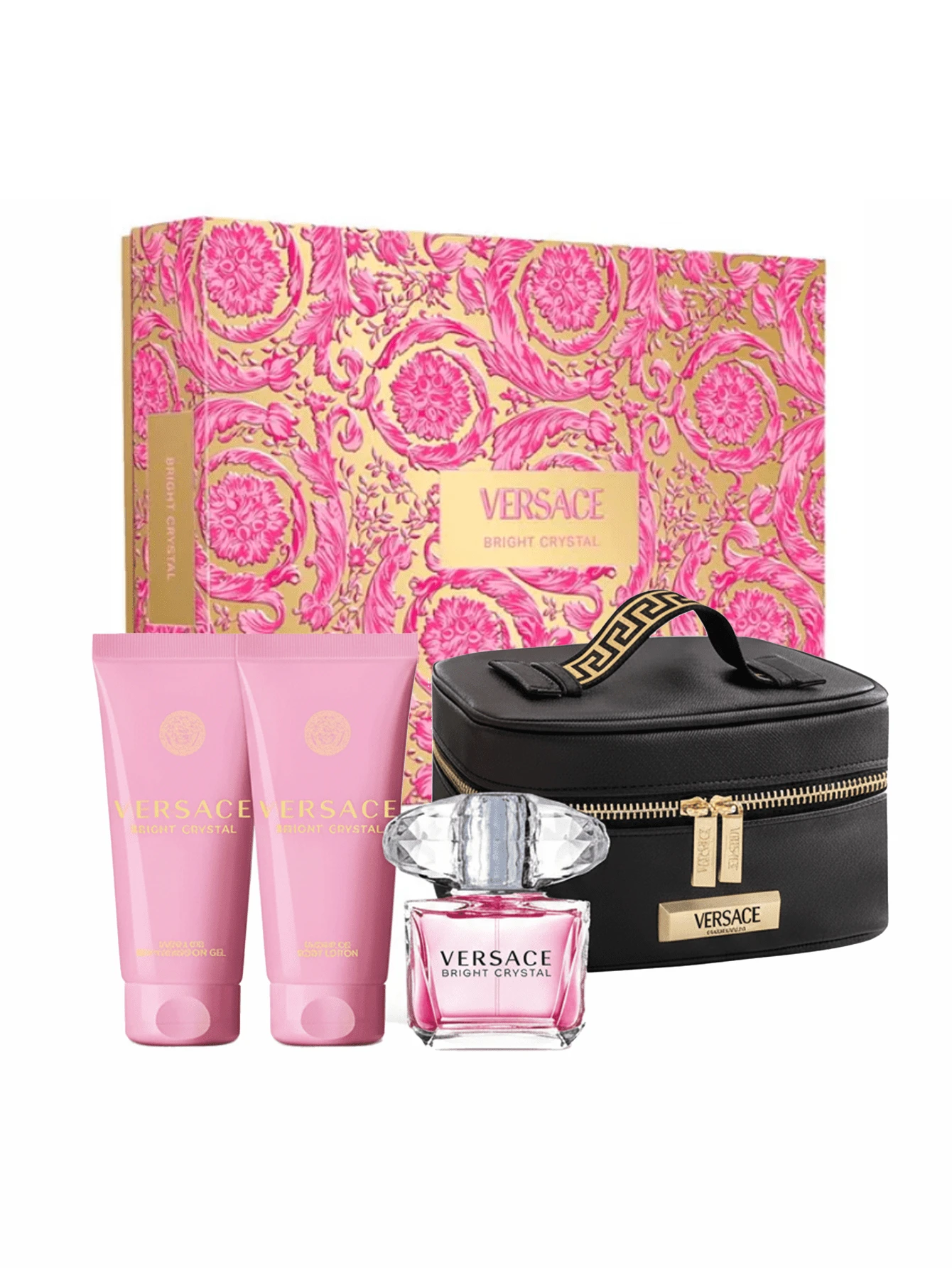 Versace 女士亮晶晶 4 件套(淡香水 90ml+沐浴露 100ml+身体乳 100ml+包)香水 3oz/90ml+3.4oz/100ml*2 持久粉色女友妻子母亲朋友生日毕业派对旅行露营户外学校校园旅行节日夏季秋季夏季精选夏季必备品夏季经典庄严奢华轻松优雅简约奢华礼品魅力氛围适合日常使用 - 多樣化香型 - 查看 1