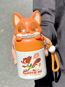 Nick Wilde "Hide And Seek" Cute Insulated Water Bottle (200ml), With Green Cap, SUS316 Stainless Steel Inner Lining, Leak-Proof Design, 2 Drinking Modes (Straw + Open Mouth), Adjustable Strap, Portable Handle, Keeps Warm/Cold For Hours, Durable Material, Adorable Fox Cartoon Style, Ideal For School, Travel, Outdoor Hydration, Also A Great Collectible Gift For Birthday, Christmas - Nick 200ml - View 3