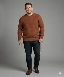 TRICOT DE LUXO Plus Size Sweater, Knit Links, Men's Basic Chic Thicker Pullover, Autumn/Winter Premium Line, Large Size - Terracotta - View 2