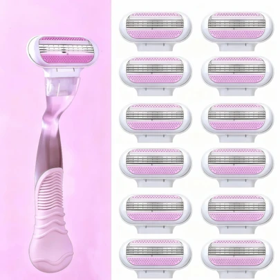Women's Manual Hair Removal Shaver With 3 Layers Of Stainless Steel Blades And Replaceable Security Razor Heads Pink Handle Blade More Youthful And Beautiful