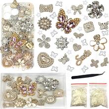 AVELICE Junk Case Large Charm Kit With Sparkly Decor, Romantic Classic Diamond Phone Case Charms, Big Pearl Diamond Butterflies, Diamondd Flowers For DIY Girls & Social Media Crafting - Mixing Colors - 查看 1