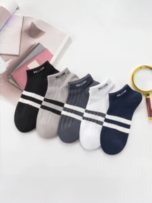 10 件/5 双男童青少年袜子，竖条纹和双条图案踝袜，适合休闲鞋，节日礼物 - 彩色 - 查看 3