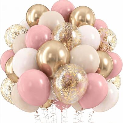 40pcs Vintage Pink, Metallic Gold, Beige, White And Gold Balloon Set With 12 Inch Gold Confetti, Suitable For Birthday, Valentine's Day, Baby Shower, Bridal Shower, Wedding Party Decoration