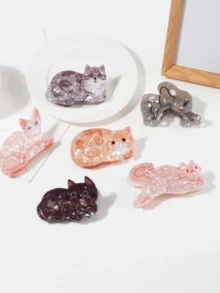 1pc Cute Cat Design Hair Clip, Cartoon Shark Claw Clamp Hairpin Hair Accessories,Fashion Claw Clips,Women Hair Clutch,Girls Hair Claw - Multicolor - View 8