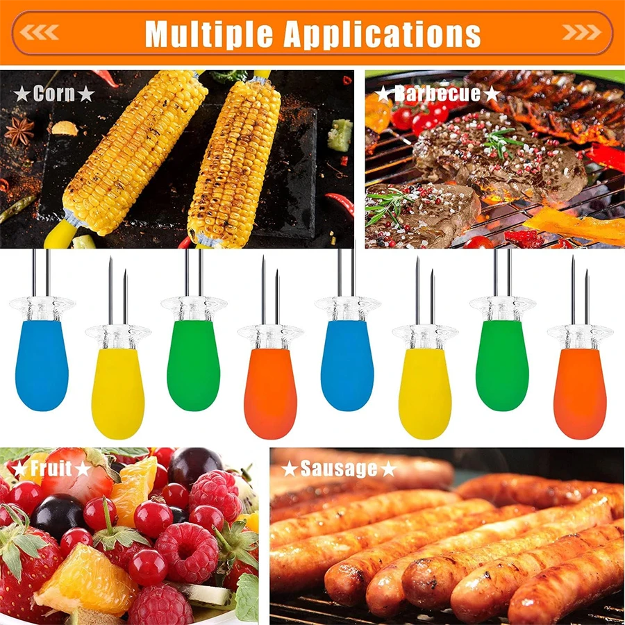 5pcs Corn Holders, Metal Corn Cob Rack Skewers, Interlocking Corn Skewers Design, For Home Cooking Grilling Camping, Portable & Easy To Clean, Minimalist & Practical