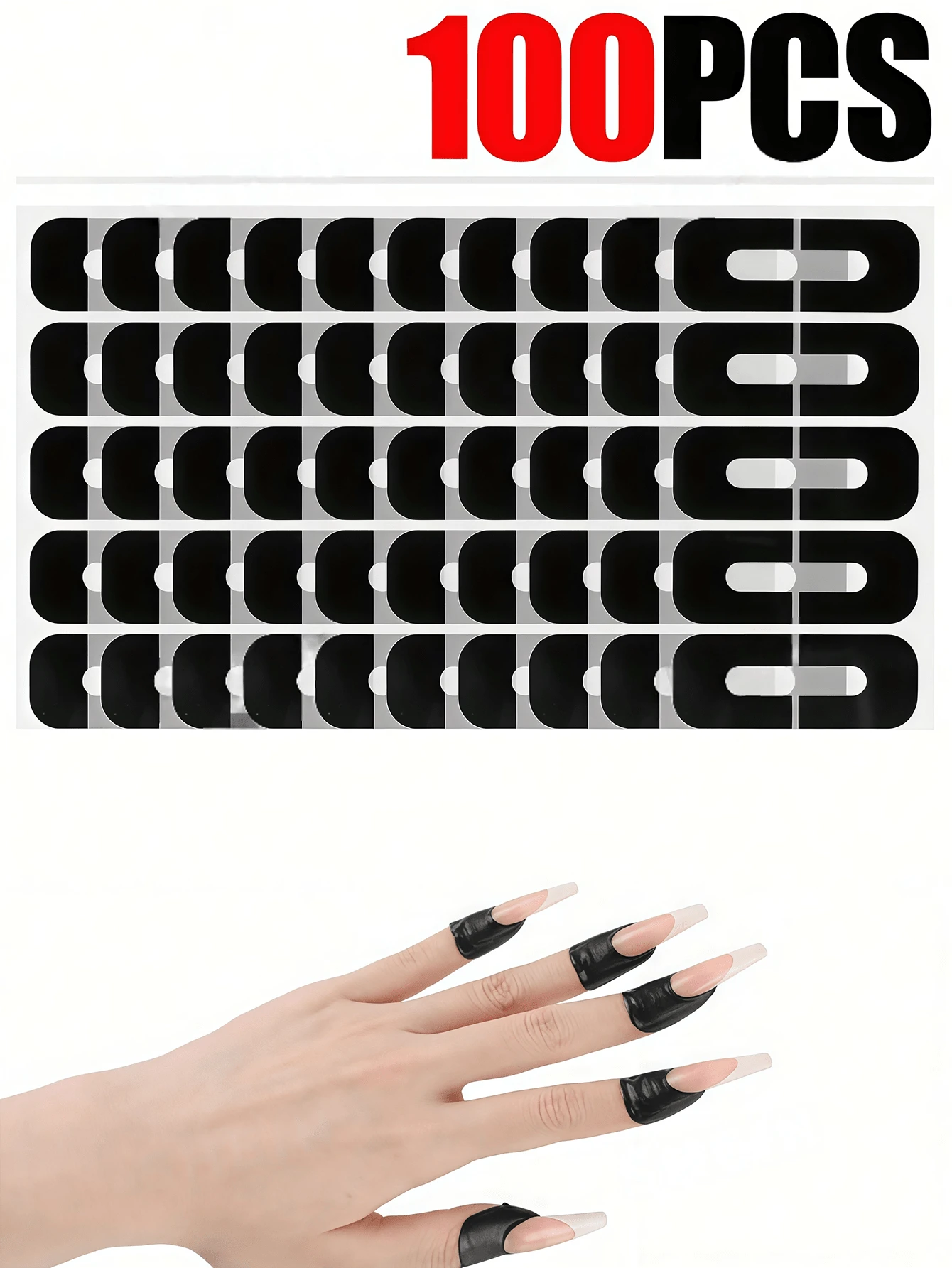 100片/包 低过敏性指甲油保护贴 - U型角质层保护贴，99.99%+紫外线防护，自粘可移除硅胶贴片，适用于美甲、法式美甲、凝胶指甲油和粉状指甲（手指和脚趾），美甲用品，美甲工具，返校季，指甲，美甲工具（适用于按压式指甲） - 黑色 - 查看 1
