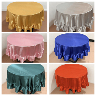 1 st guldfärgad satinduk med volanger, 170 cm, lämplig för bröllop, födelsedagsfest, middag, bankett, restaurang, högtidsmiddag, inomhusmatbordsdekoration (flera färger tillgängliga)