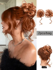 2pcs Cute Bun Hair Scrunchie, Kids Girls Fake Hair Buns Hair Band With Long Hair Extensions