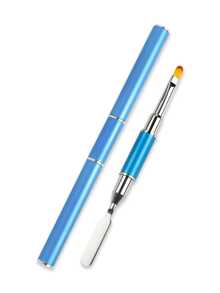2-In-1 Multifunctional Nail Art Pen Dual-Head UV Gel Brush With Scraper, Portable Gold Metal Handle Nail Art Tool For Home And Salon - Blue - View 7