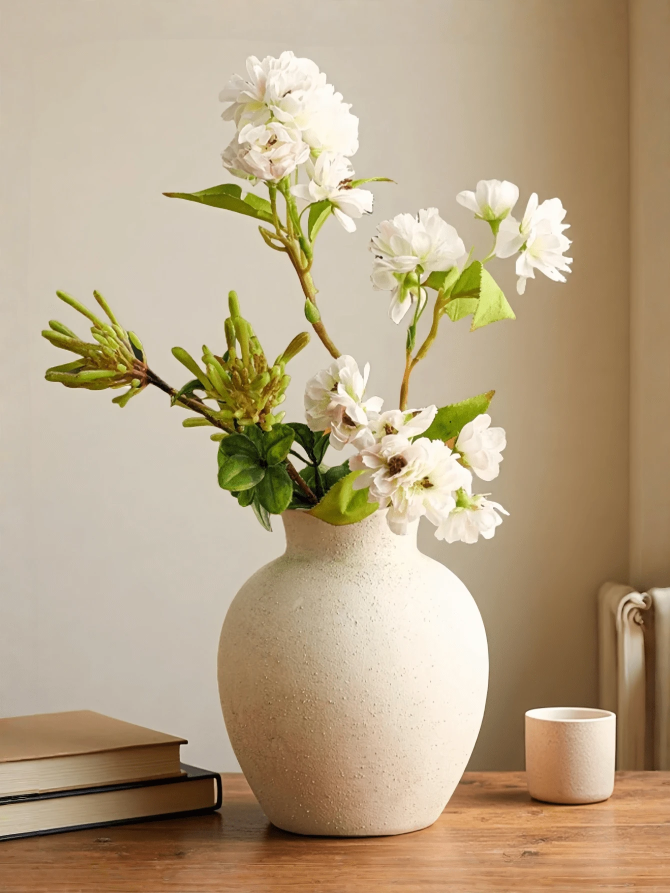 Vaso de cerâmica vintage (1 unidade), estilo rústico retrô, redondo e decorativo, ideal para encontros em casa, decoração de sala de estar, igreja, escritório, hall de entrada e para arranjos de flores. Vaso de vidro. - Branco - Ver 1