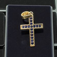 Dije en Forma de Cruz con Zirconias Multicolor en Oro 10k - Azul - Ver 5