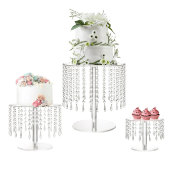 Acrylic Wedding Cake Stand Set, Transparent Round Cupcake Stand, Dessert Display Rack With Crystal Pendant Decor, Suitable For Wedding, Birthday Party, Dining Table Decor, Centerpiece