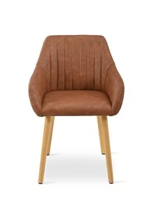 Chaises de salle à manger modernes rembournées à rayures verticales avec accoudoirs et pieds en bois massif pour salle à manger, cuisine, salon - Lot de 2 / Lot de 4 / Lot de 6 - Tabac - Voir 6