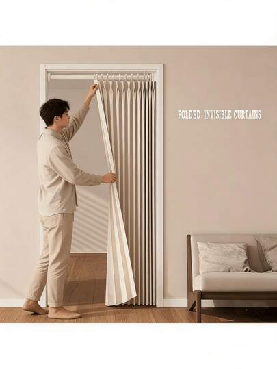 Elegant Bohemian Style Striped Foldable Curtain - Made Of Polyester, Magnetic Partition, Suitable For Living Room, Bedroom, Kitchen - Easy Hand Wash, No Power Needed, Multi-Functional Home Decor, Farmhouse Theme | Unlined Curtain, Living Room Curtain