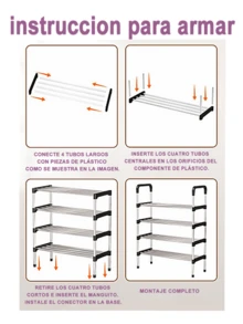 Organizador de zapateros de 4/5/6/7 Niveles , Rack de Acero Inoxidable - Organizador de Zapatos Simple y Fácil de Montar - Mueble Organizador de Ropa con Correas - Estante para Zapatos con Racks para Ropa y Sombreros - El Solución Definitiva para la Organización de Ropa y Zapatos - Negro - Ver 8