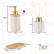 Bathroom Set With Bamboo Tray, Room Freshener, Liquid Soap Dispenser 375 - White - View 3