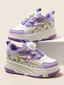 1 Par de Patins com Rodas para Crianças, Patins com Rodas Destacáveis Retráteis 2 em 1 de Moda, Leves, Duráveis e Antiderrapantes, Adequados para Festas e Atividades ao Ar Livre - Roxo - Visão 2